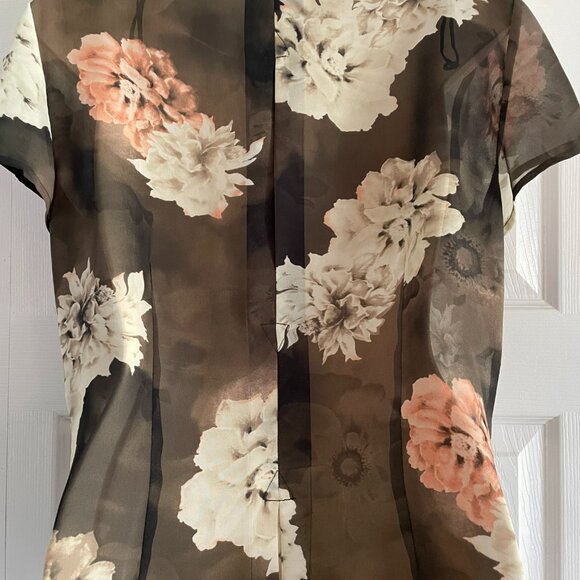 EVAN Picone cap sleeve Blouse Floral Semi Sheer button - Women's size 10 - Picture 7 of 13